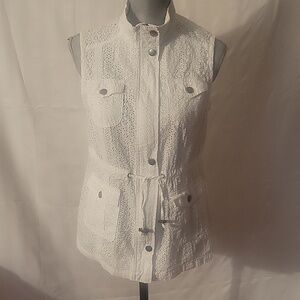 AMX White Eyelet Vest  Lightweight Zip Up & Snap Closure Western, Size: M